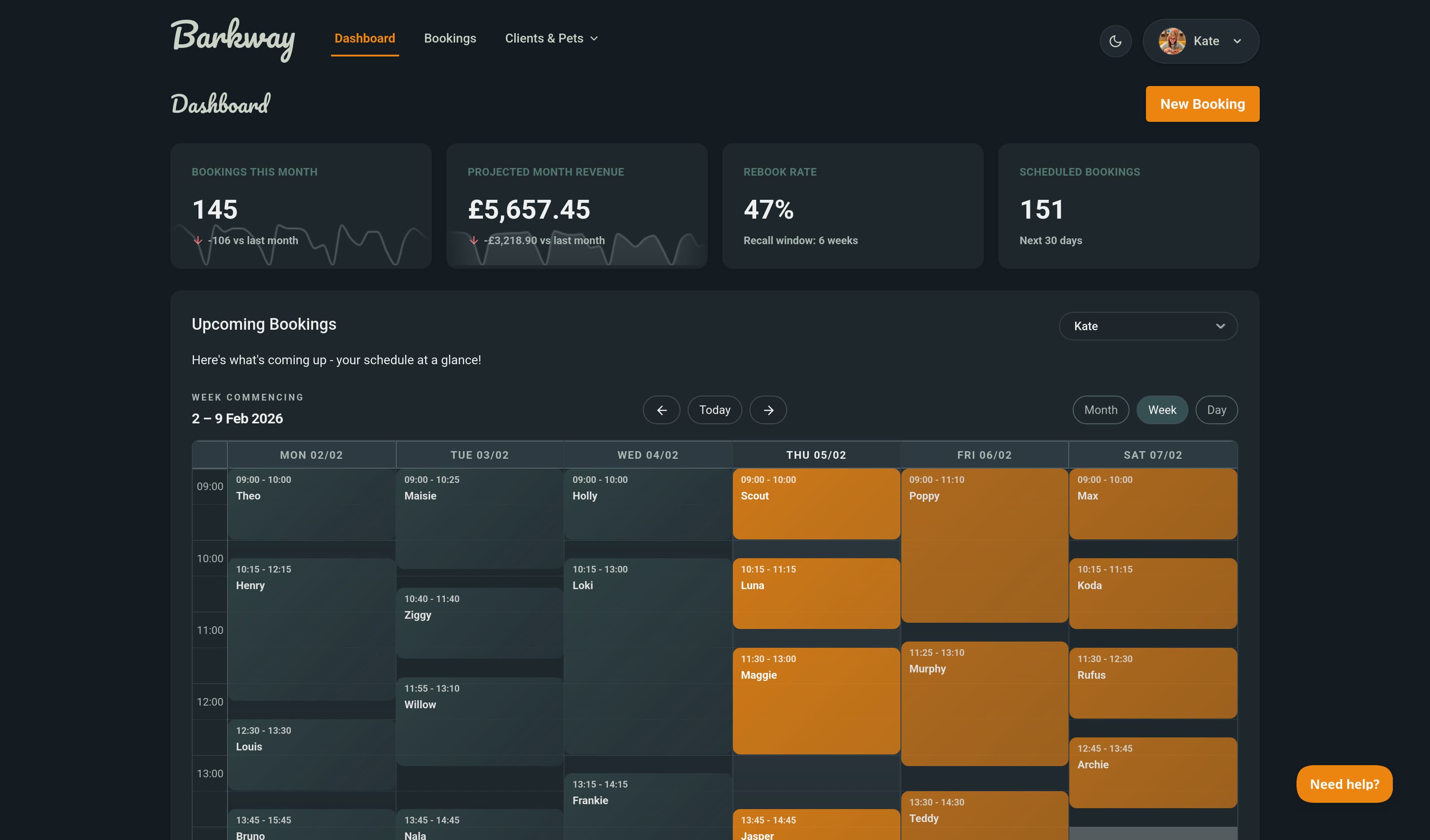Barkway App Dashboard